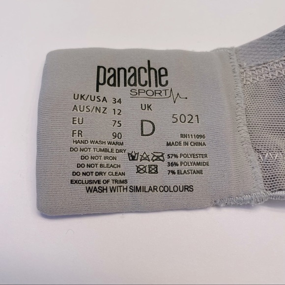 Panache Ultimate High Impact Underwire Full Coverage Gray 5021 Sports Bra 34D - Picture 10 of 14